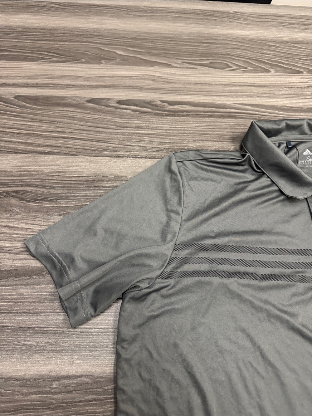 adidas Men's Charcoal Gray Polo Shirt with Tonal Stripes - Picture 5 of 11